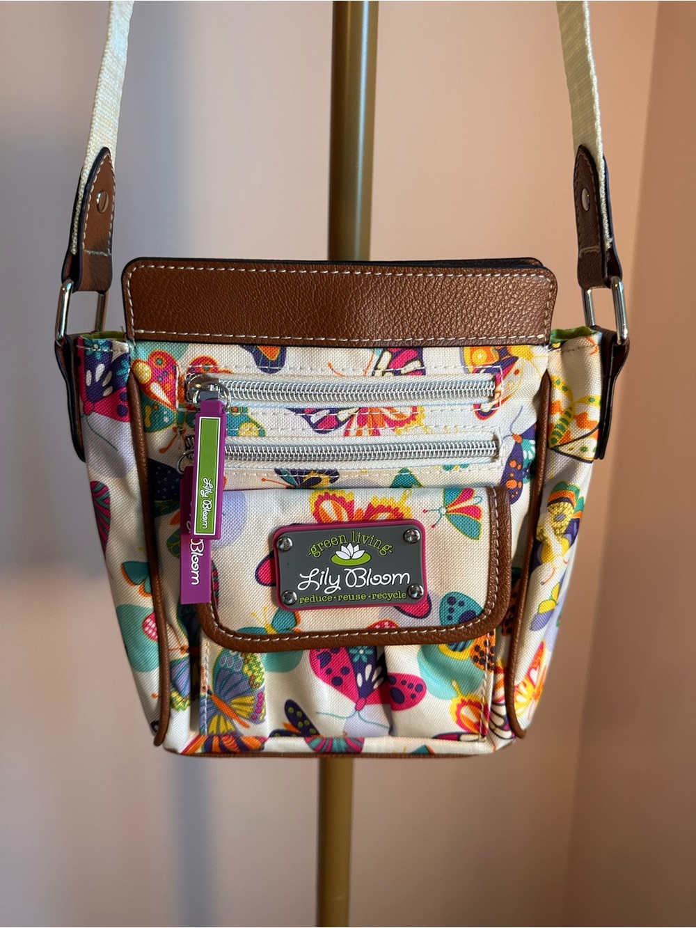 Lily Bloom Floral Butterfly Crossbody Bag — Cream/Brown